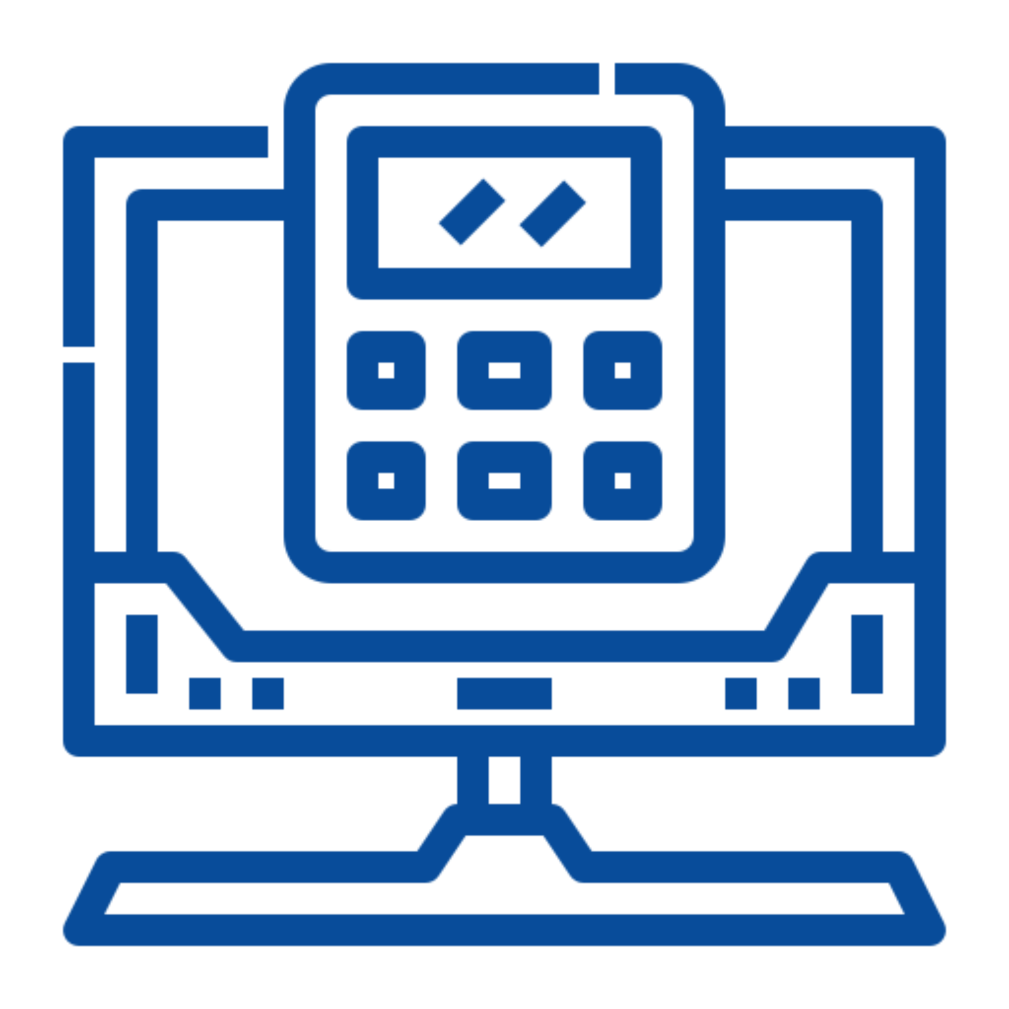 Computer monitor with a blue line icon of a calculator on the screen, set against a white background
